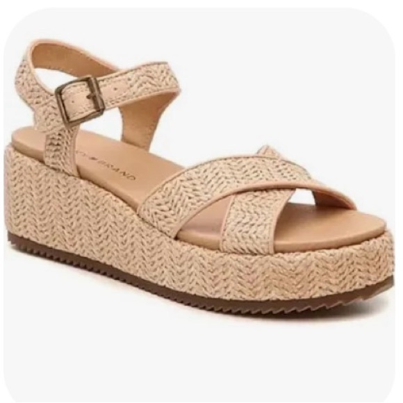 Lucky Brand Shoes - Lucky Brand Wagoo Beige Woven/Raffia Platform Wedges Size 8M